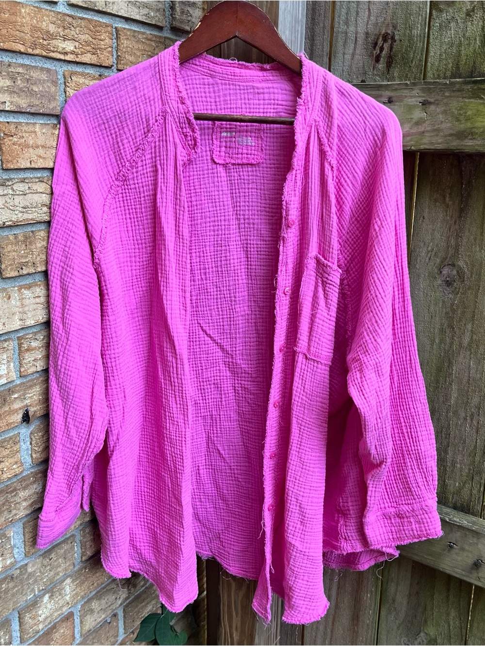 Aerie Oversized Hot Pink Gauze Cotton Button-Down Shirt